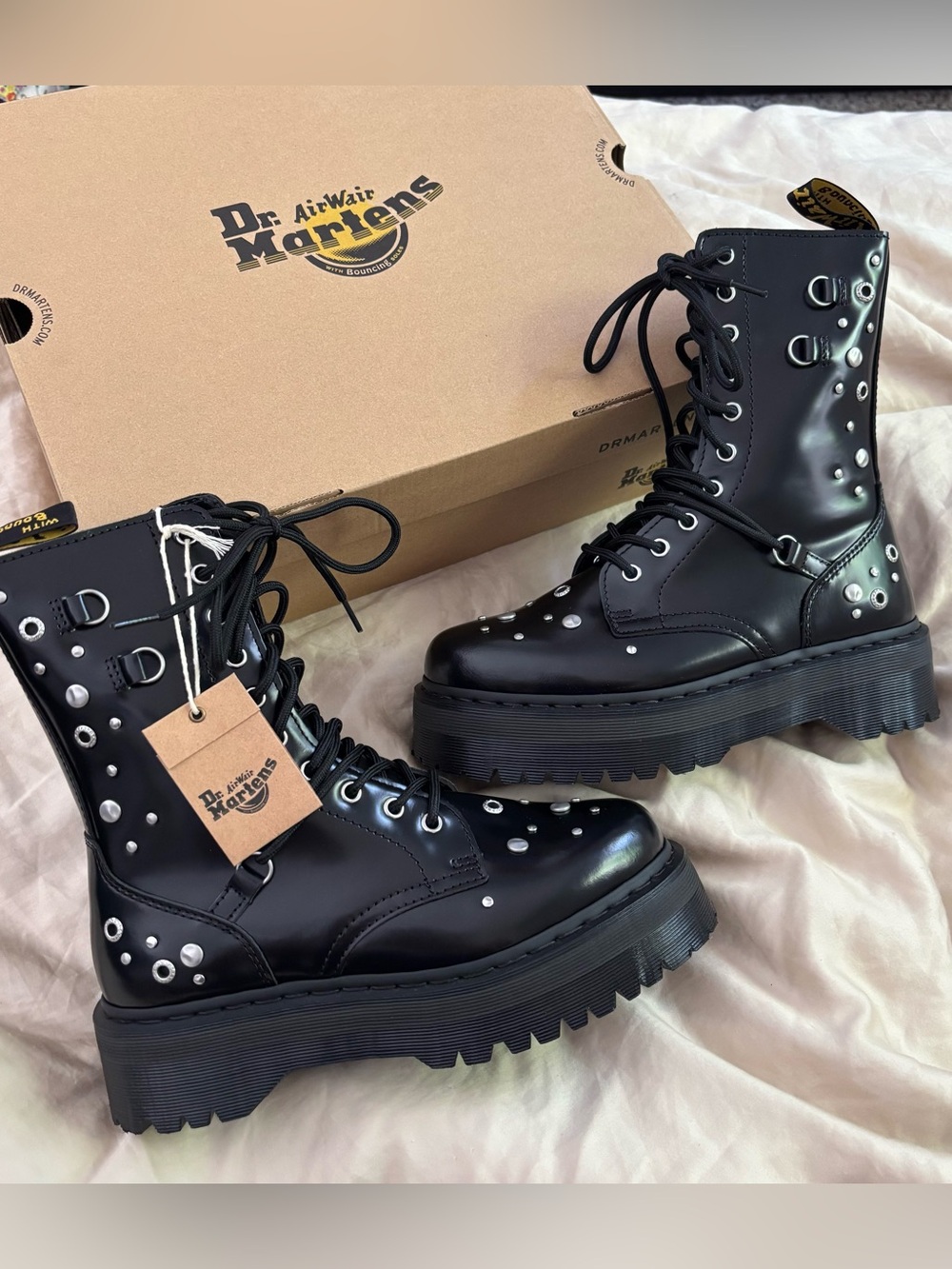 Dr. Martens Jadon Hi Studded Buttero Leather Platform Boots Womens Size 9 NEW